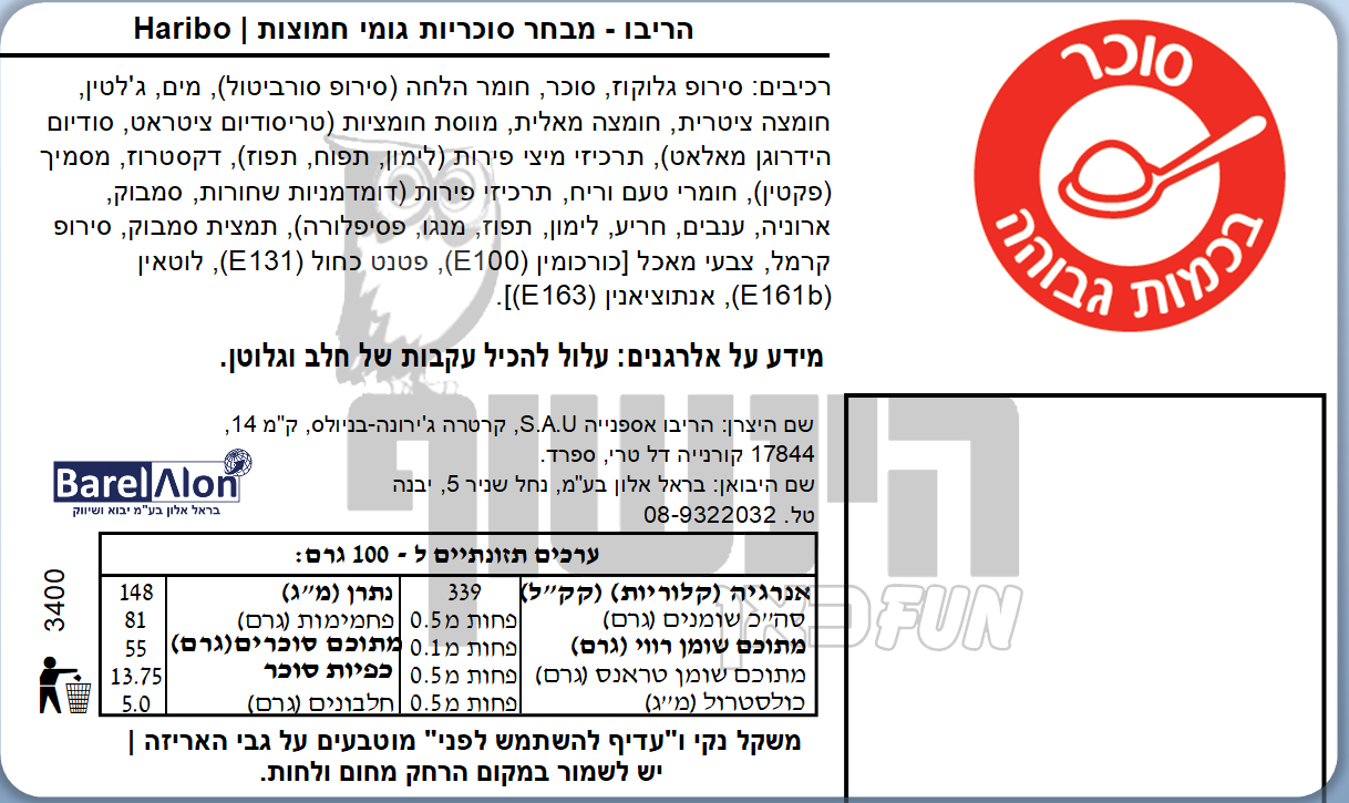 Uploaded ingredient image for גומי הריבו פבוריטוס מיקס חמוץ במגוון צורות - FAVORITOS PICA HARIBO