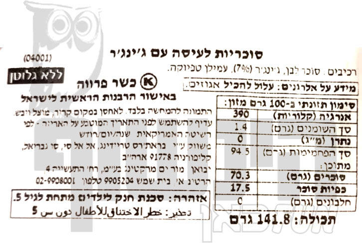 Uploaded ingredient image for סוכריות לעיסה עם ג'ינג'ר GEM GEM Ginger Candy