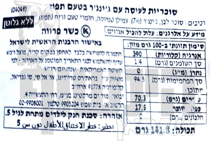 Uploaded ingredient image for סוכריות לעיסה עם ג'ינג'ר בטעם תפוז Gem Gem Chewy Orange Ginger