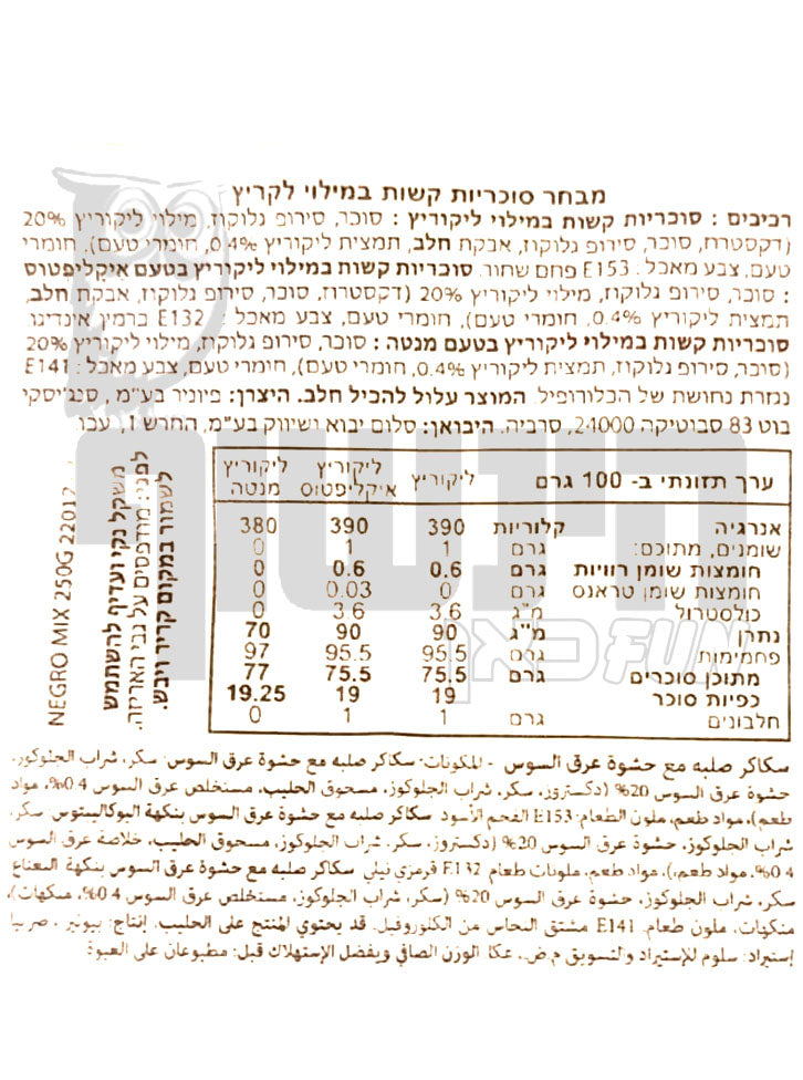 Uploaded ingredient image for מיקס סוכריות ליקריץ קשות עם מילוי בטעם ליקריץ PIONIR Negro Mix