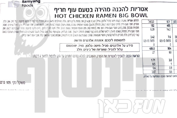 Uploaded ingredient image for נודלס ראמן בטעם עוף חריף בקערה  Samyang Extremely Spicy Chicken Flavor Ramen