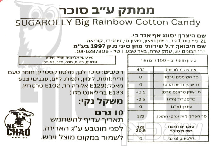 Uploaded ingredient image for צמר גפן מתוק קשת בענן - Big Sugarolly