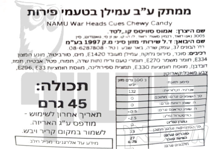 Uploaded ingredient image for וורהדס קוביות גומי חמוצות בשקית אישית - Warheads CUBES