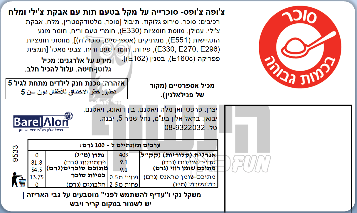 Uploaded ingredient image for צ'ופה צ'ופס סוכריה על מקל עם אבקה חריפה לטבילה  CHUPA CHUPS