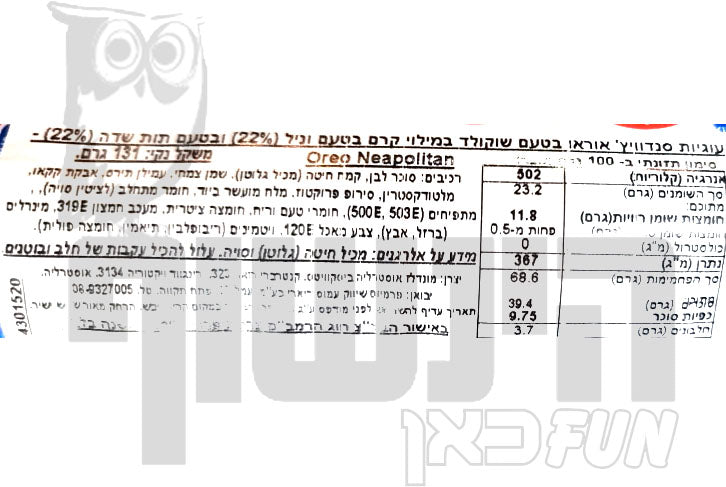 Uploaded ingredient image for אוראו במילוי כפול של קרם בטעם גלידה תות וניל שוקו  Oreo Neapolitan Double Stuf