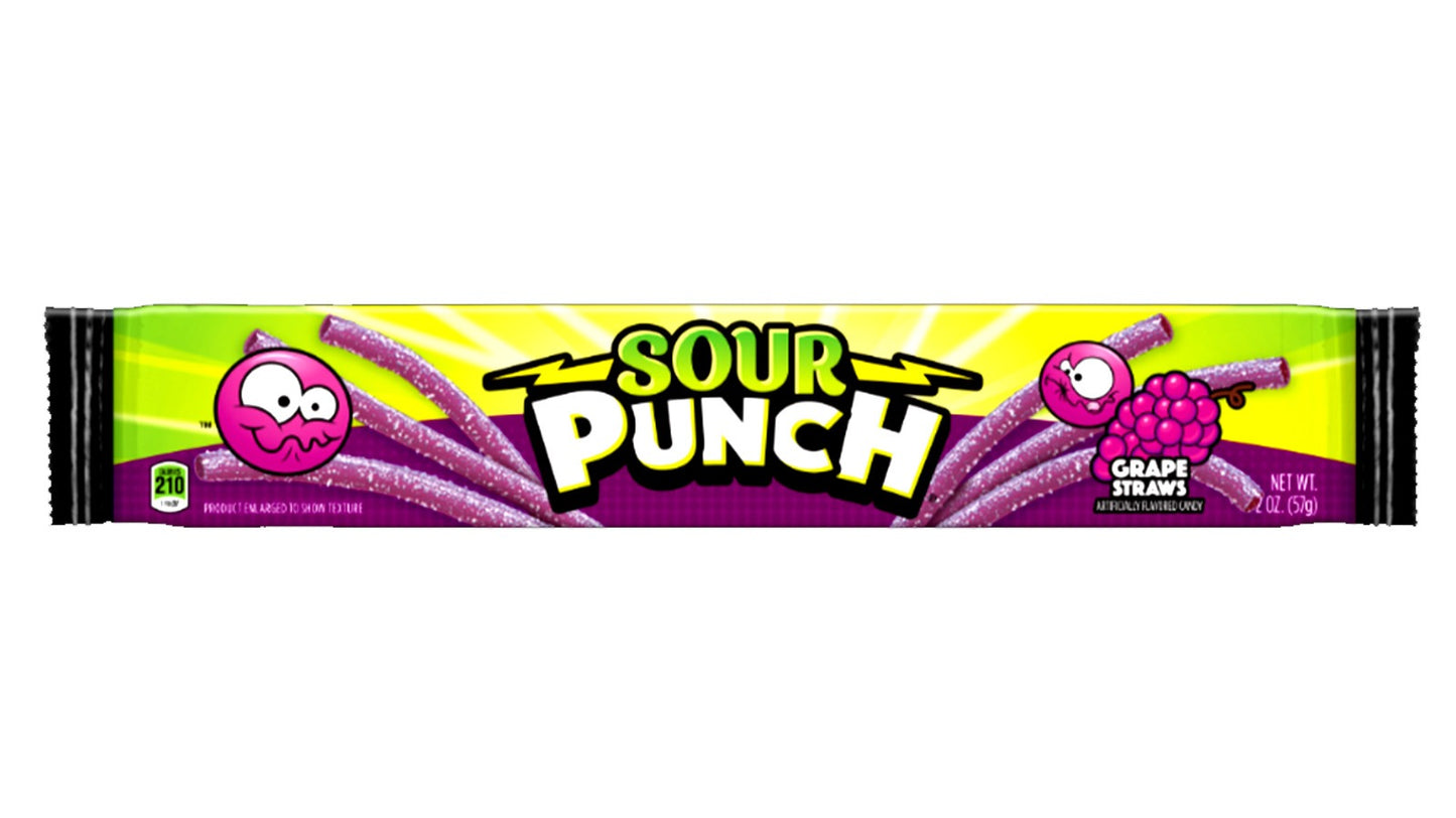 Sour rubber straws with strawberry flavor - SOUR PUNCH STRAWBERRY