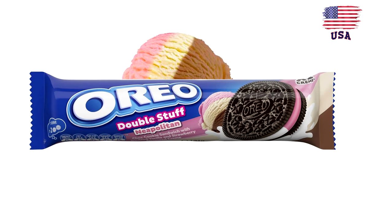 אוראו במילוי כפול של קרם בטעם גלידה תות וניל שוקו  Oreo Neapolitan Double Stuf