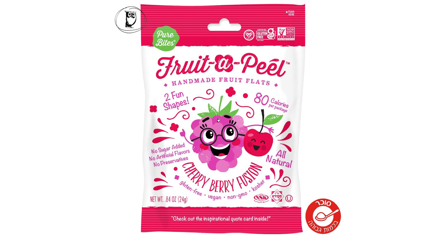 חטיף פירות טבעי בטעם דובדבן ופטל- Pure Bites Fruit-A-Peel cherry berry fusion