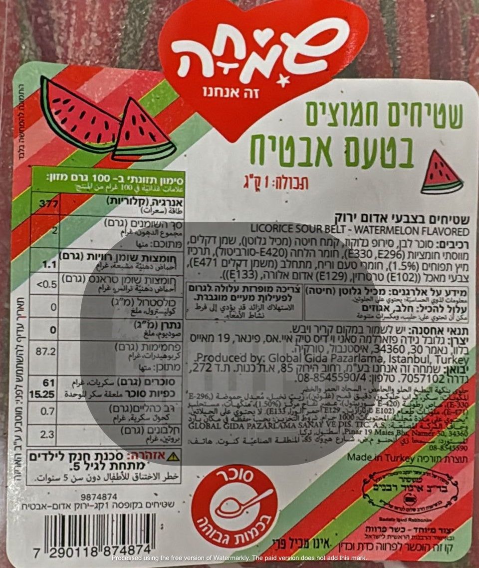 Uploaded ingredient image for ממתק ליקריץ שטיחים בקופסה 1 קג – ירוק אדום-אבטיח