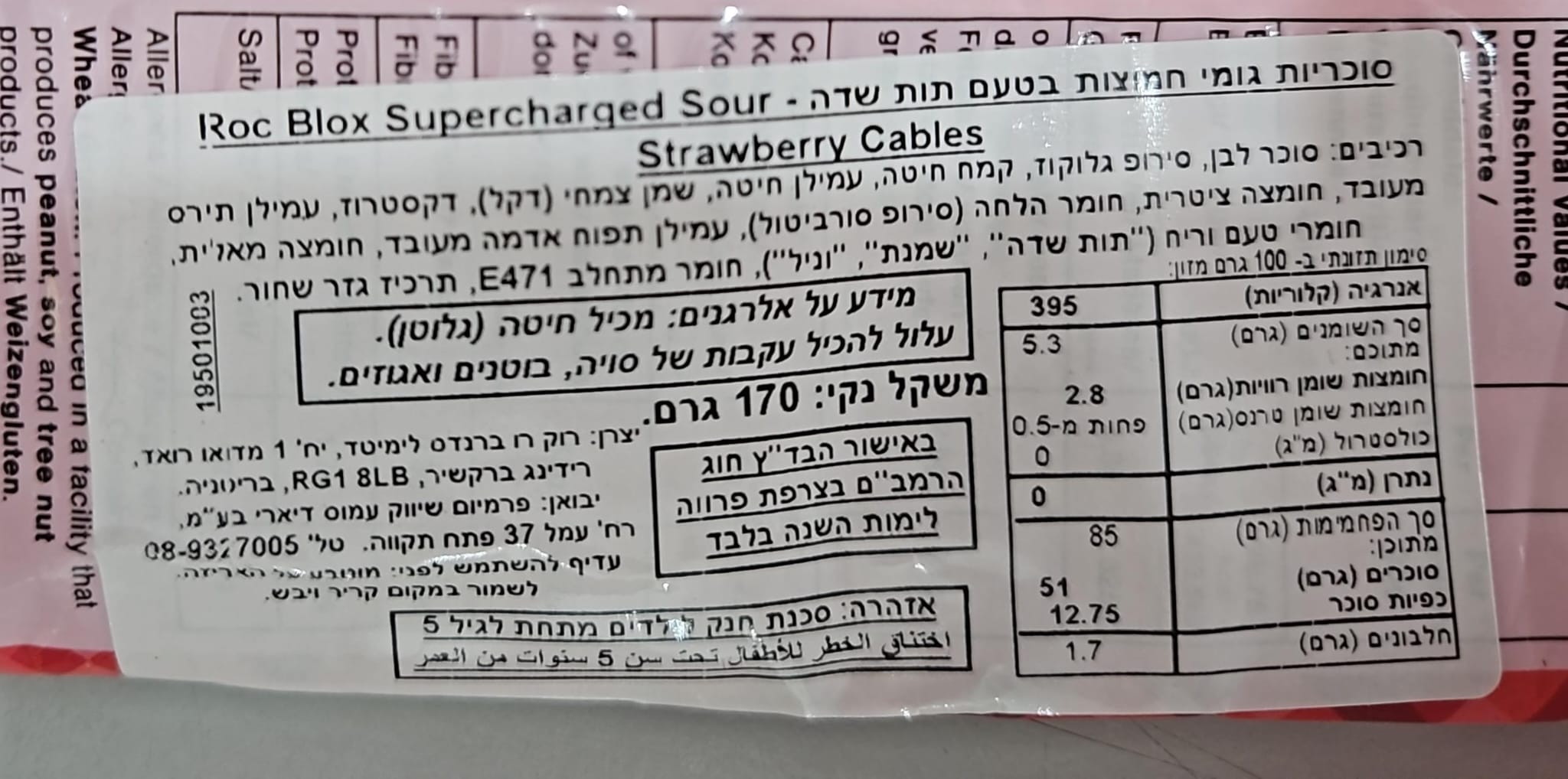 Uploaded ingredient image for גומי צינורות חמוצים בטעם תות שדה - ROC BLOX