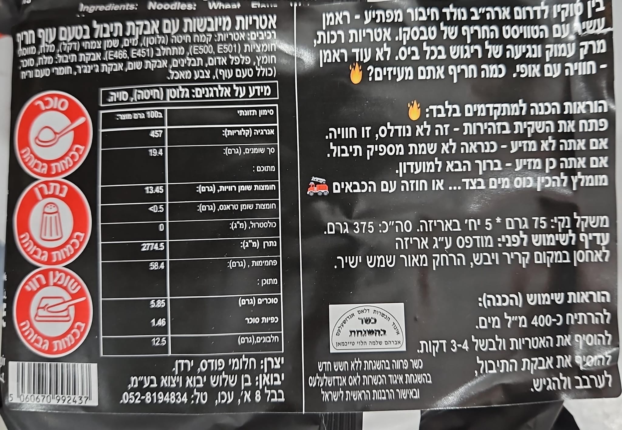 Uploaded ingredient image for מארז חמישייה נודלס ראמן  בטעם עוף חריף במיוחד של TABASCO
