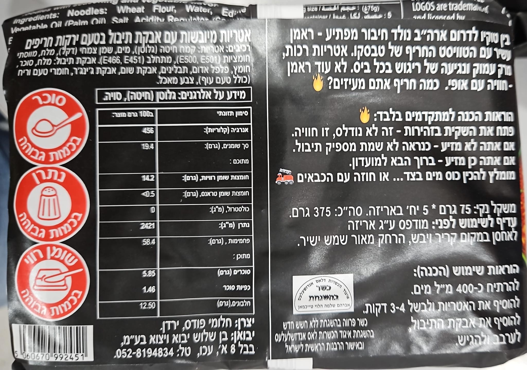 Uploaded ingredient image for מארז חמישייה נודלס ראמן  בטעם ירקות חריפים במיוחד של TABASCO