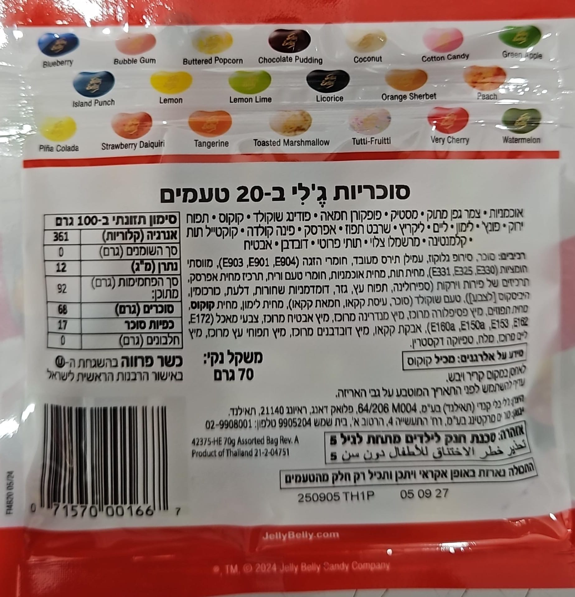 Uploaded ingredient image for ג'לי בלי סוכריות גומי ב-20 טעמים - JELLY BELLY 20 FLAVORS