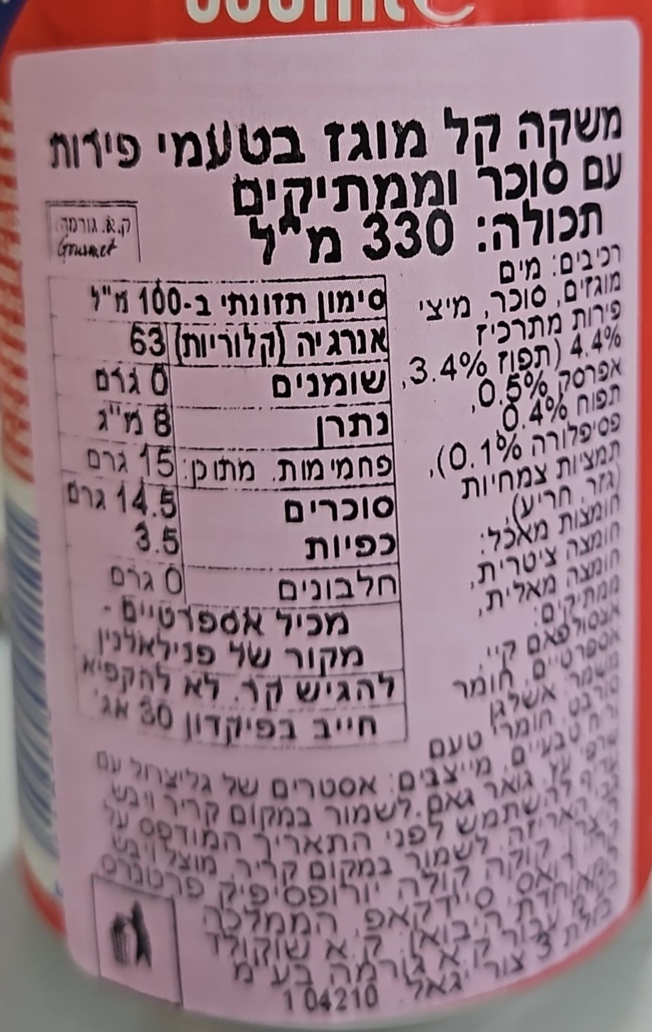 Uploaded ingredient image for פאנטה טוויסט פירות FANTA