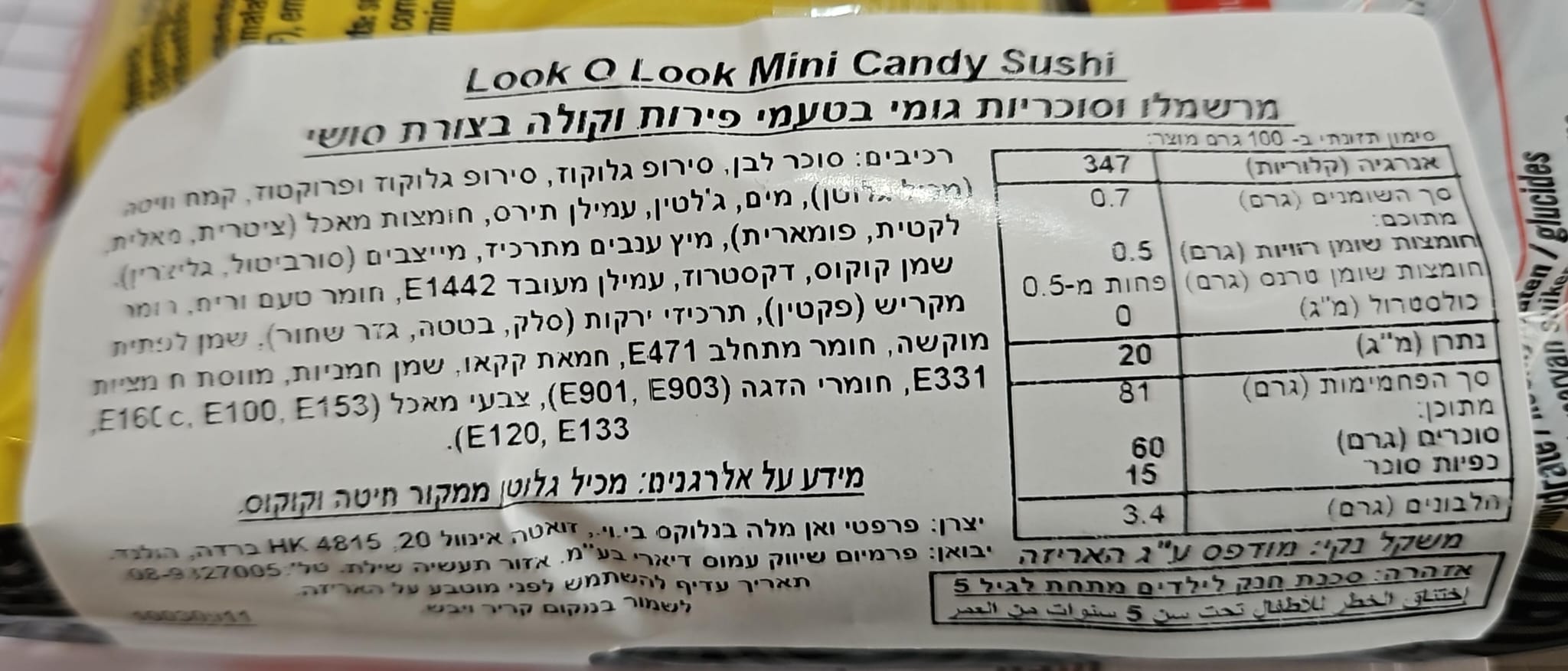 Uploaded ingredient image for גומי במגש בצורת סושי - LOOK O LOOK CANDY SUSHI