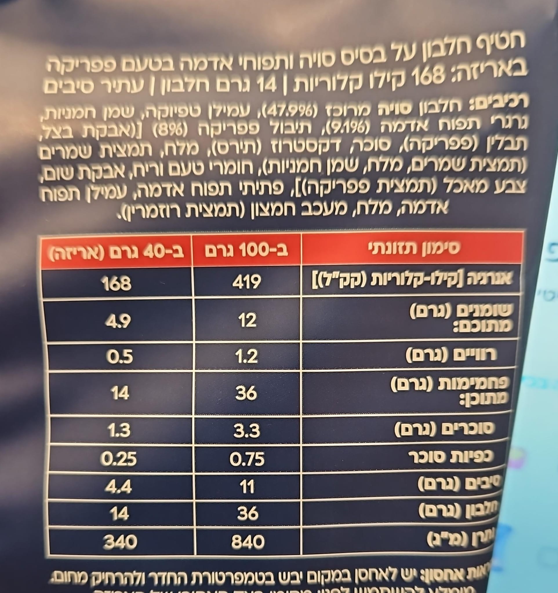 Uploaded ingredient image for لوح بروتين الفول السوداني بالكراميل من أول إن - أول إن