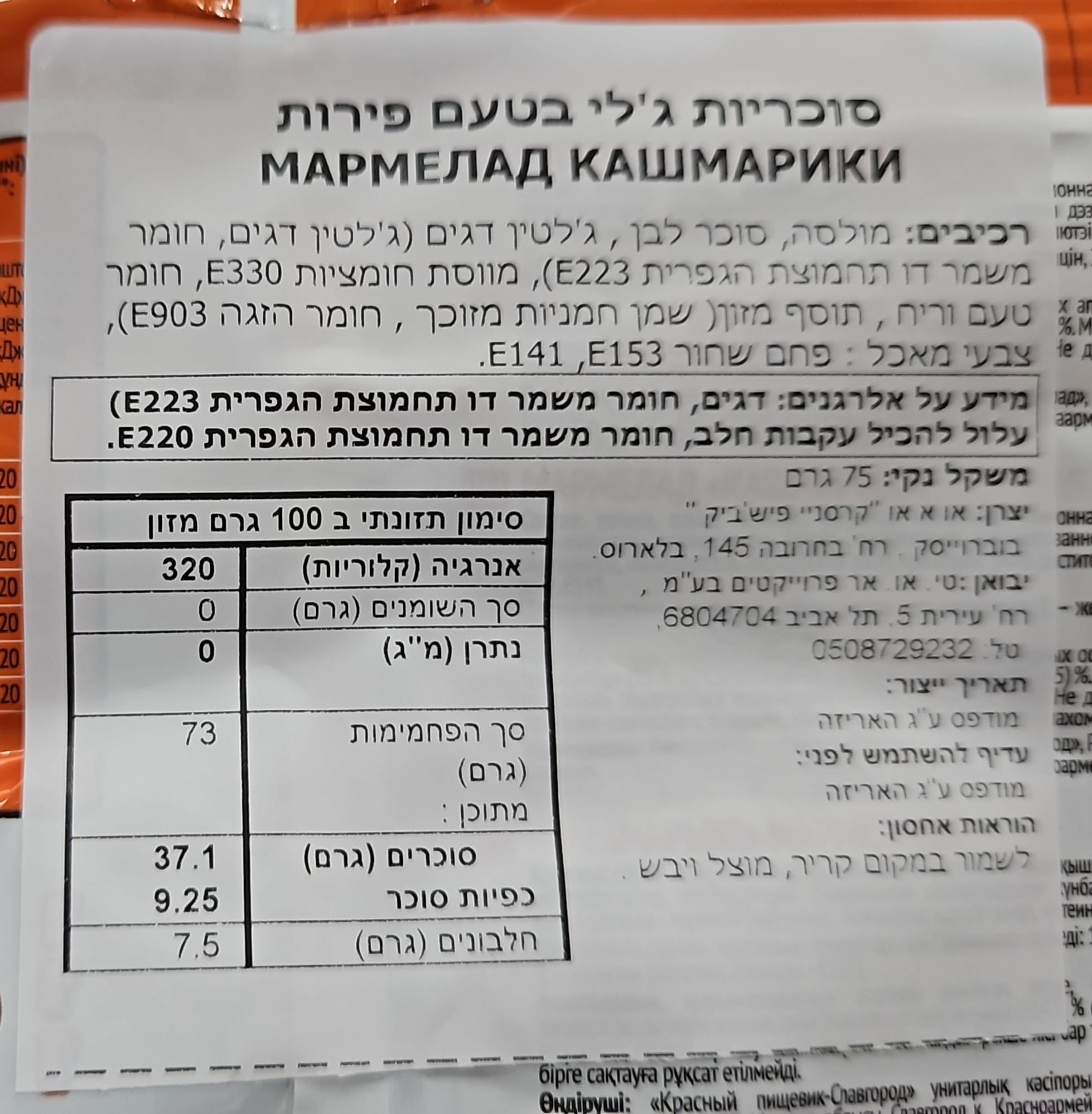 Uploaded ingredient image for גומי האלווין בטעם פירות  TINKI