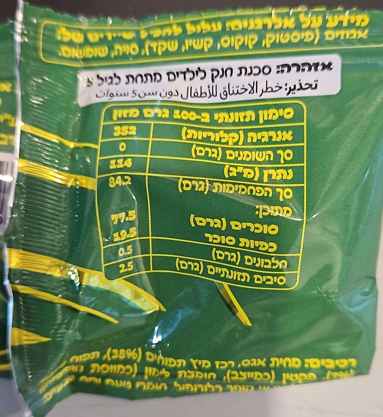 Uploaded ingredient image for סוכריות גומי בטעם תפוח ללא צבע מאכל וללא חומרים משמרים - פרוטיס