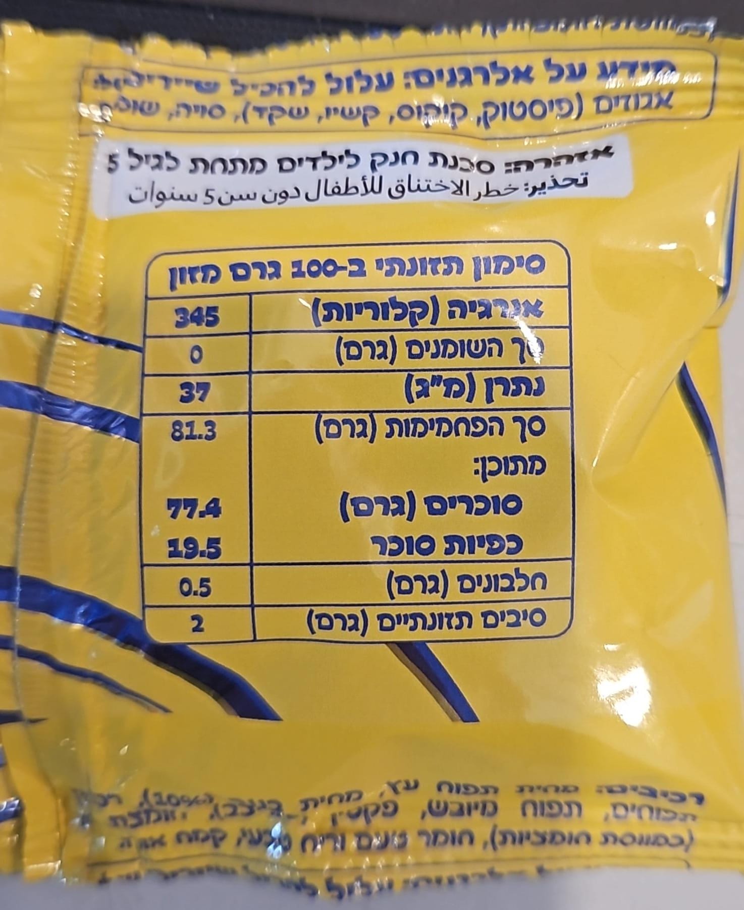 Uploaded ingredient image for סוכריות גומי בטעם בננה ללא צבע מאכל וללא חומרים משמרים - פרוטיס
