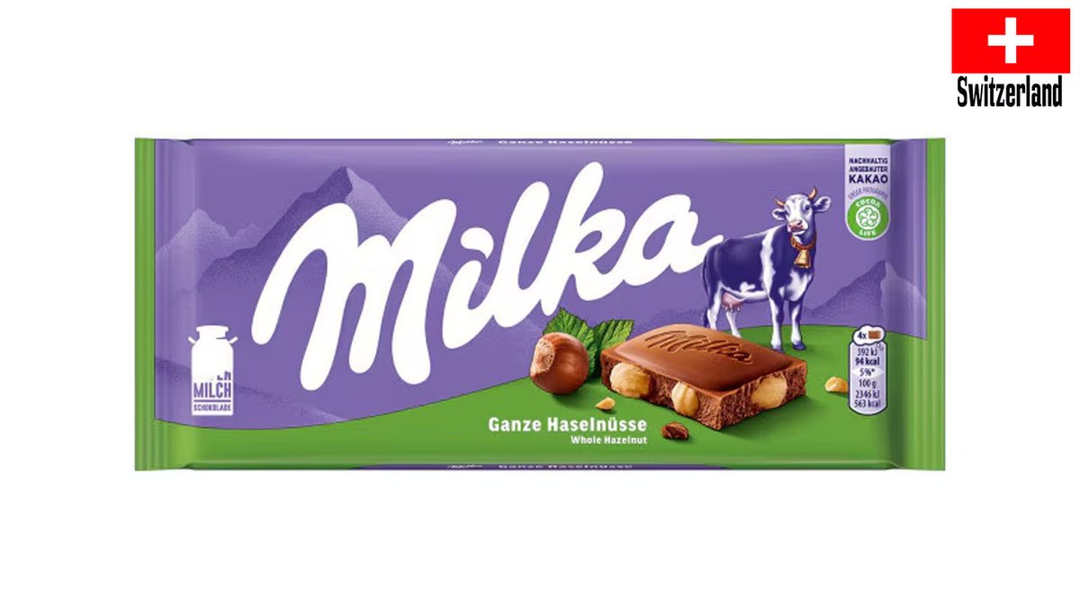 מילקה טבלת שוקולד חלב עם אגוזי לוז שלמים - MILKA Whole Hazelnuts