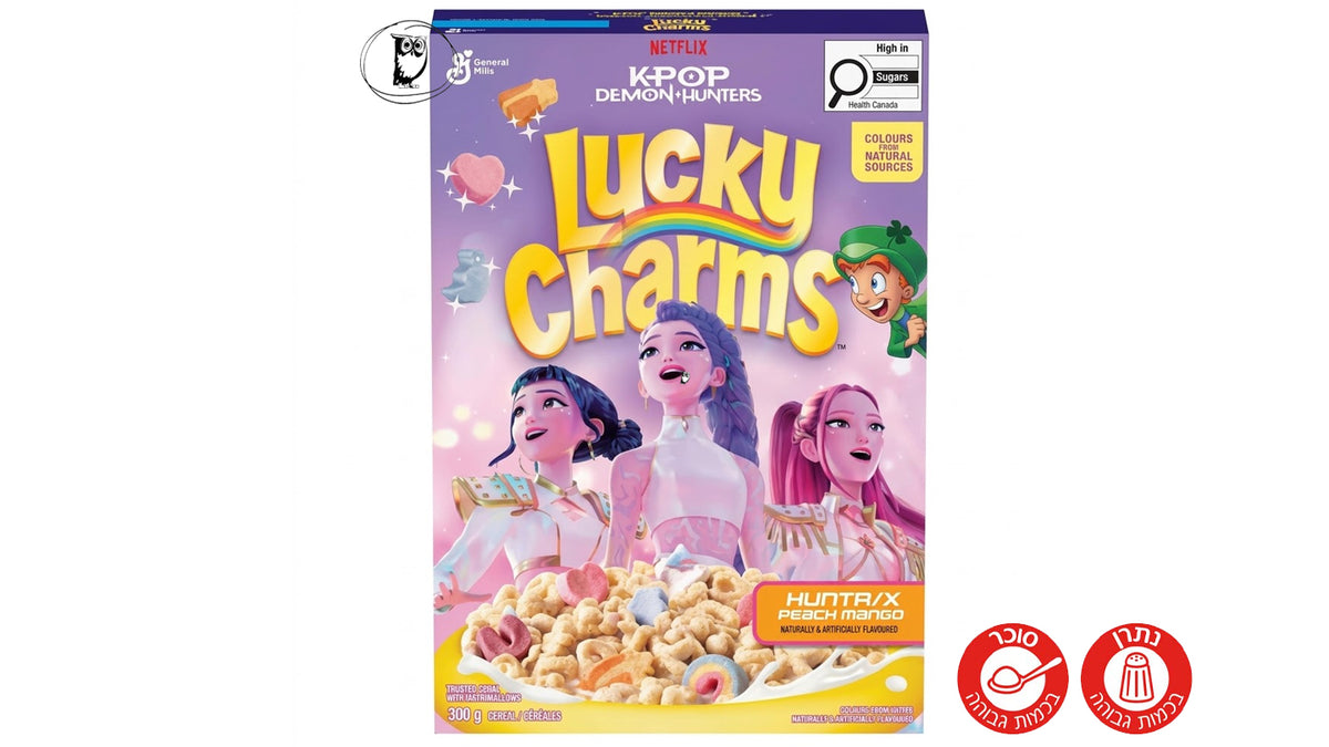 Lucky Charms במהדורת KPop Demon Hunters דגני בוקר עם מרשמלו בטעם אפרסק ומנגו