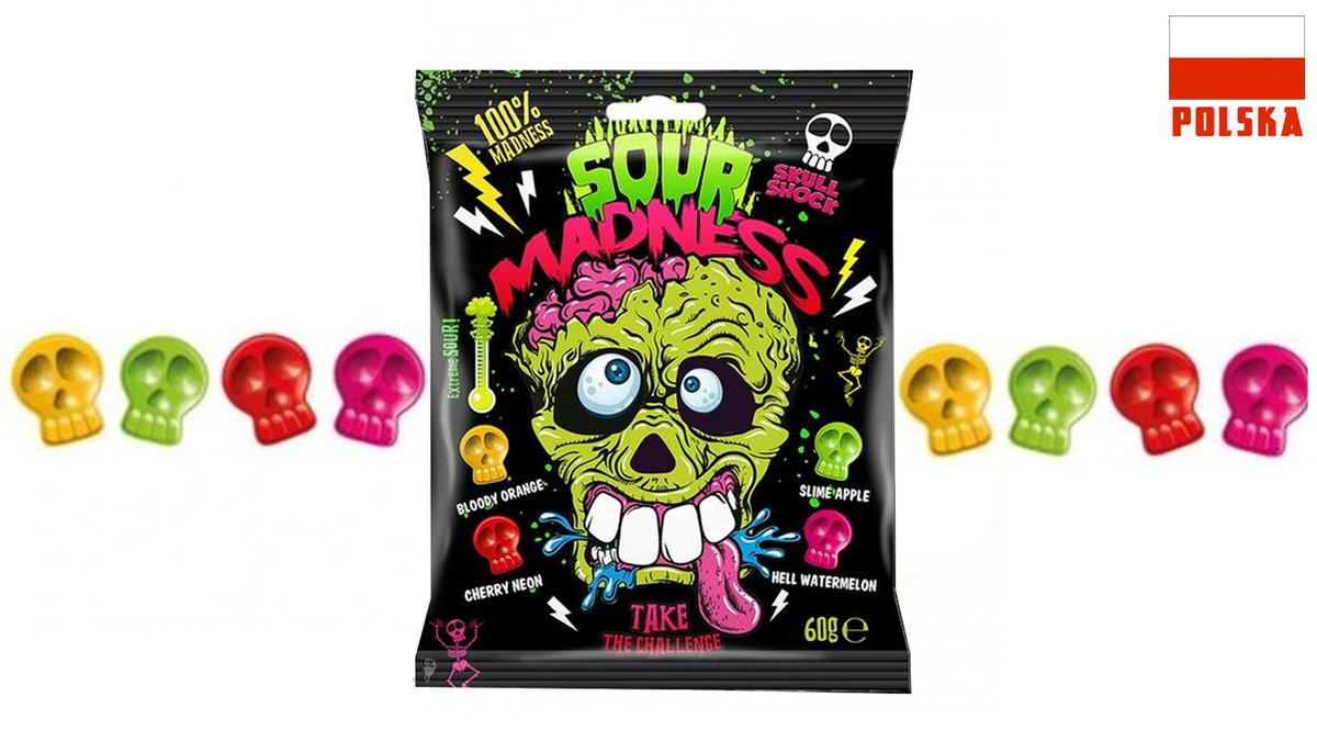 סוכריות גולגולות קשות חמוצות באקסטרים  SOUR MADNESS
