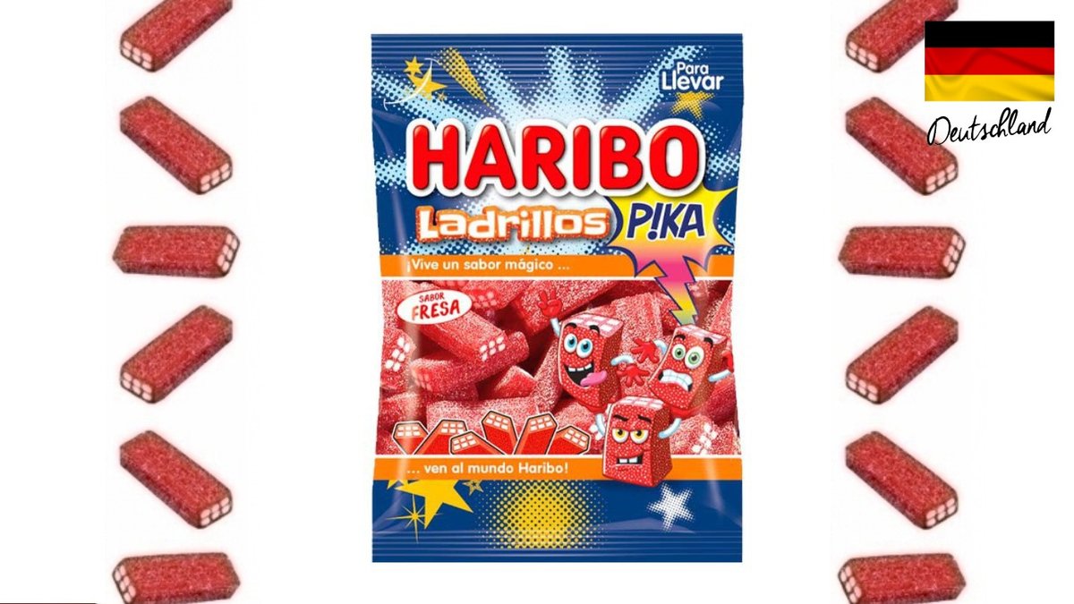 גומי הריבו קוביות תות חמוץ ממולאות  - HARIBO LADRILLOS PIKA