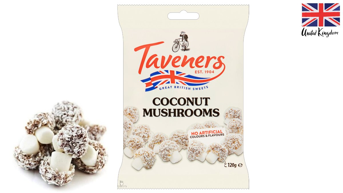 Soft candies in the shape of mushrooms with coconut coating - TAVENERS COCONUT MUSHROOMS