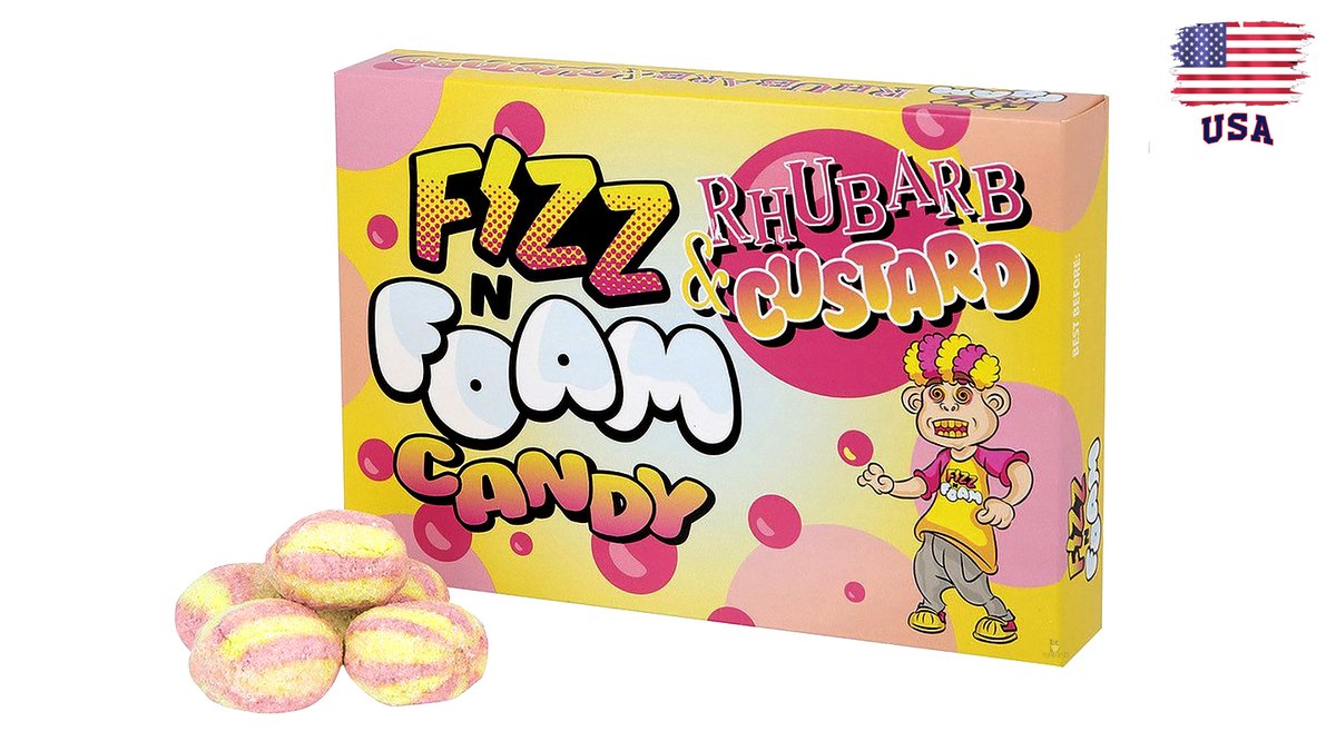 סוכריות פריכות רַבַּרבֶּר ופודינג חמוץ - Fizz N Foam Rhubarb & Custard