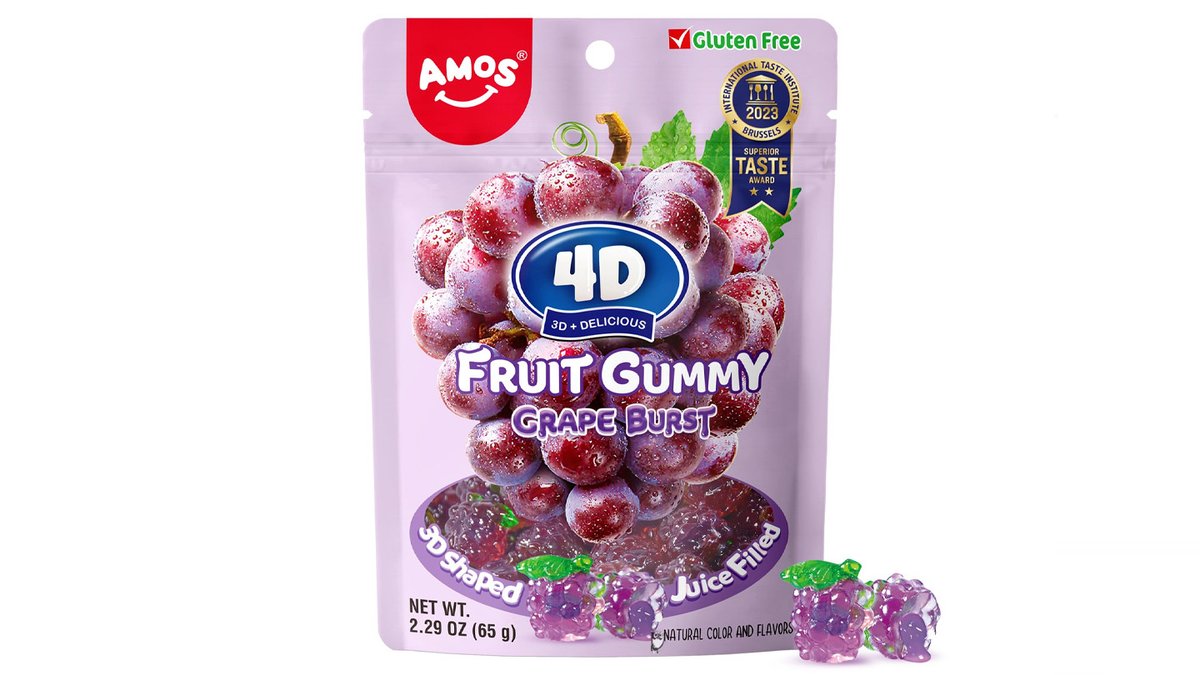 גומי 4D בצורת ענבים עם מילוי בטעם ענבים  - AMOS 4D Grape Burst