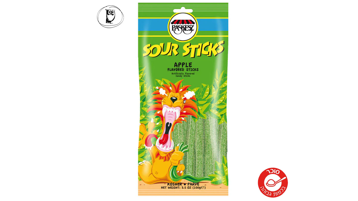 מקלות גומי חמוצים בטעם תפוח - Paskesz Sour Sticks APPLE